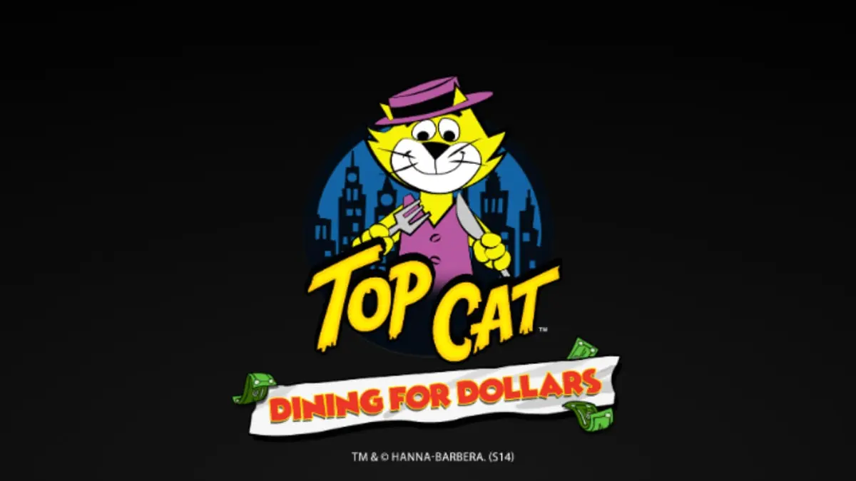 Tampilan visual slot Top Cat Dining For Dollars dengan karakter kucing ikonik di restoran diner.